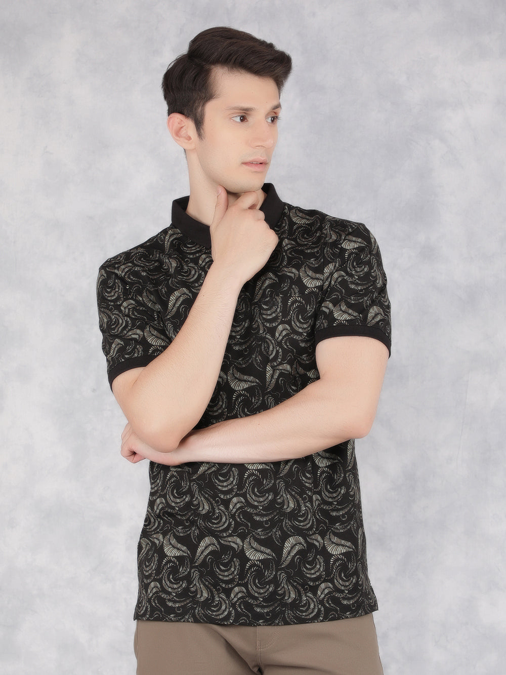 Black Floral Print Polo T-Shirt-Men T-Shirts-Crimsoune Club