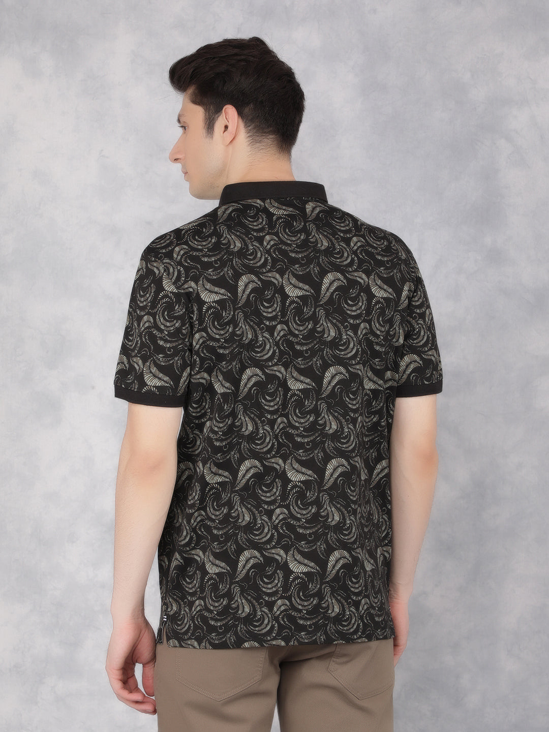 Black Floral Print Polo T-Shirt-Men T-Shirts-Crimsoune Club