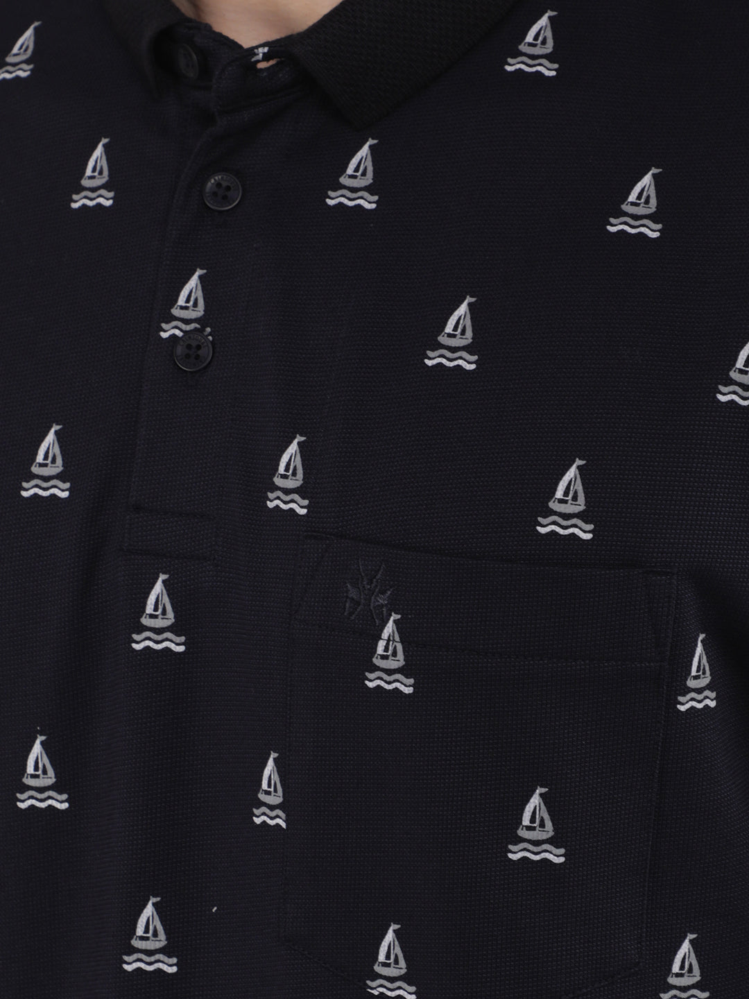 Navy Blue Printed Polo T-Shirt-Men T-Shirts-Crimsoune Club