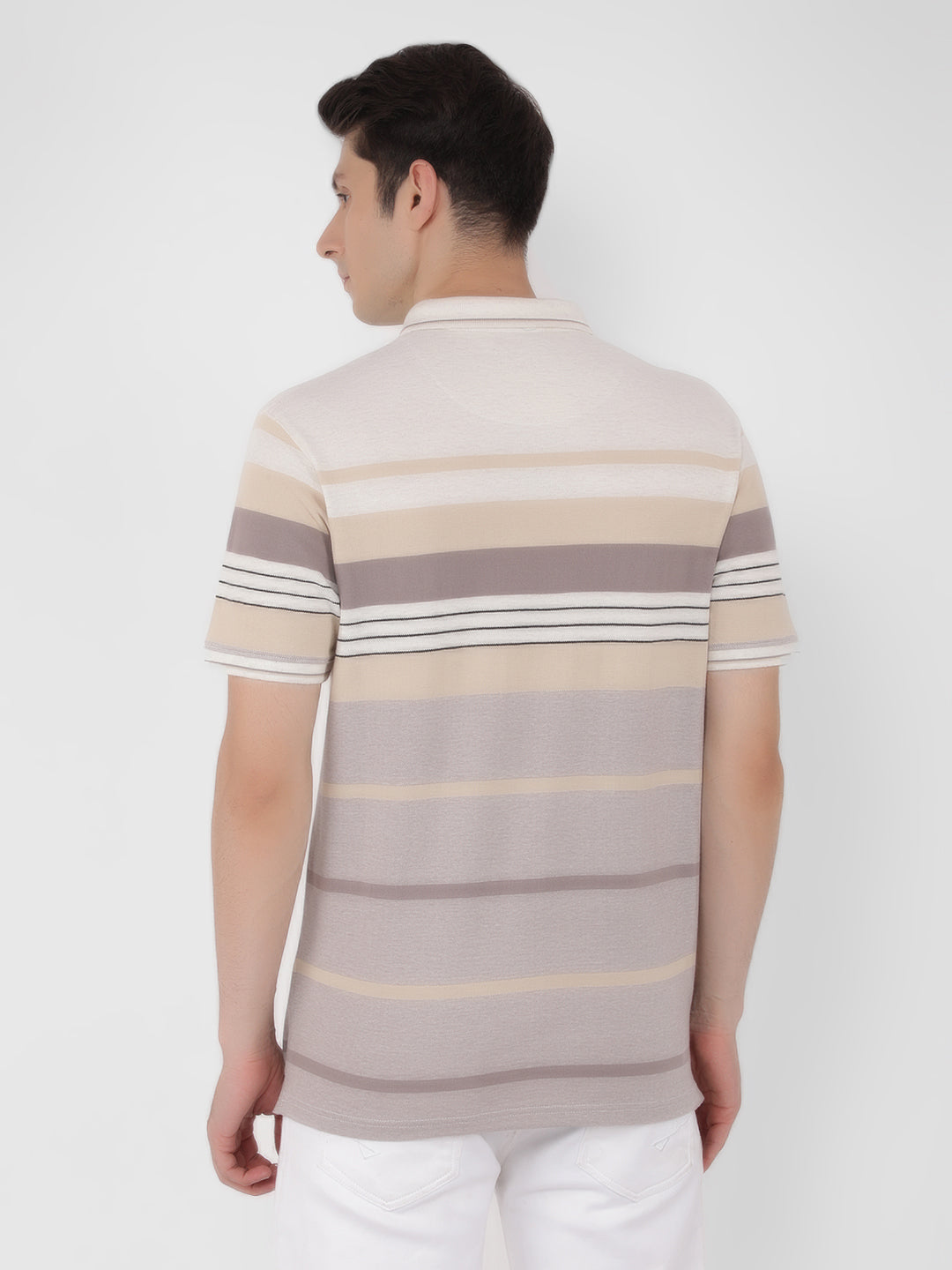 Cream Horizontal Striped Polo T-Shirt-Men T-Shirts-Crimsoune Club