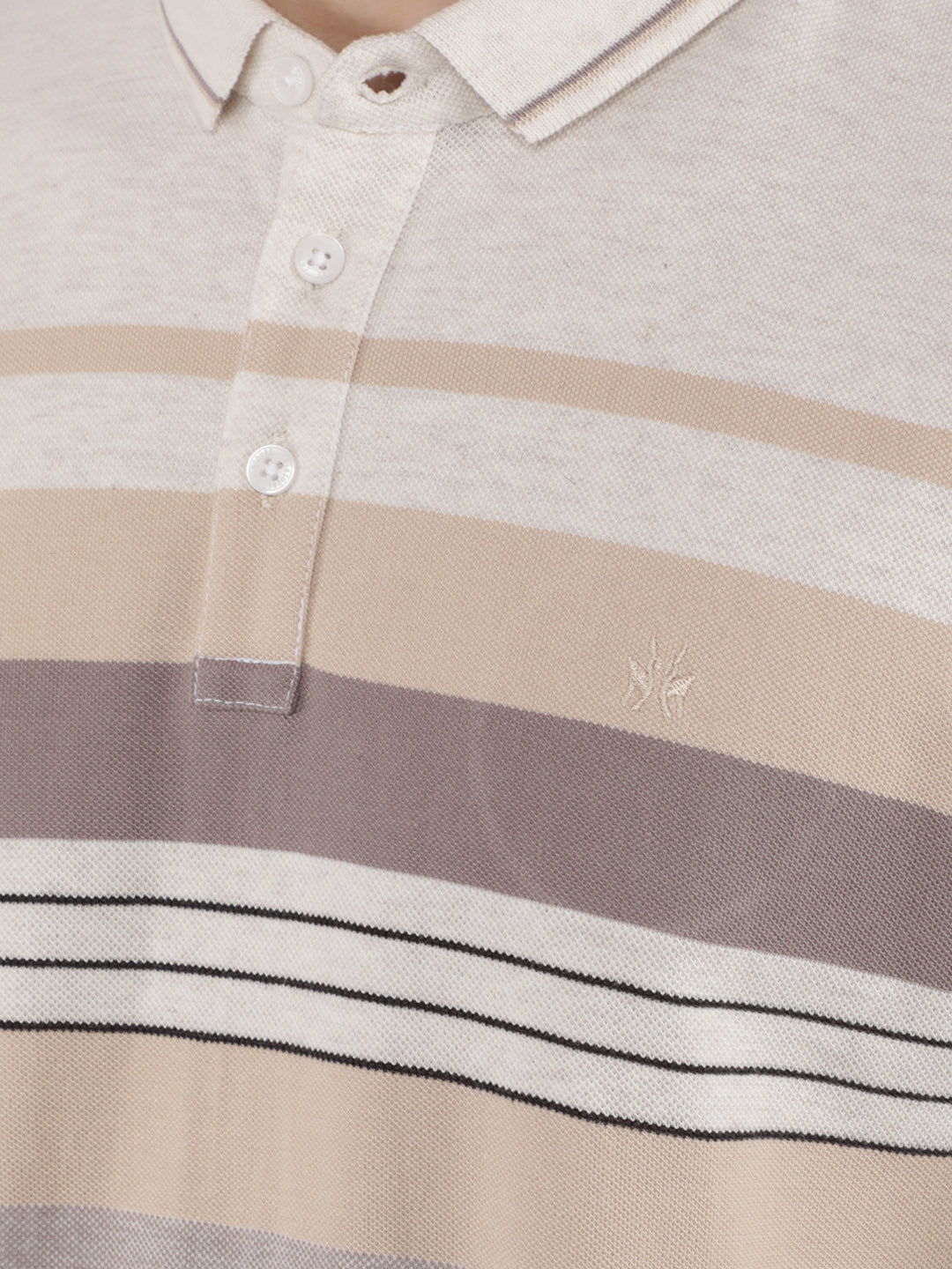 Cream Horizontal Striped Polo T-Shirt-Men T-Shirts-Crimsoune Club