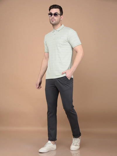 Green Horizontal Striped Polo Neck T-Shirt-Men T-Shirts-Crimsoune Club