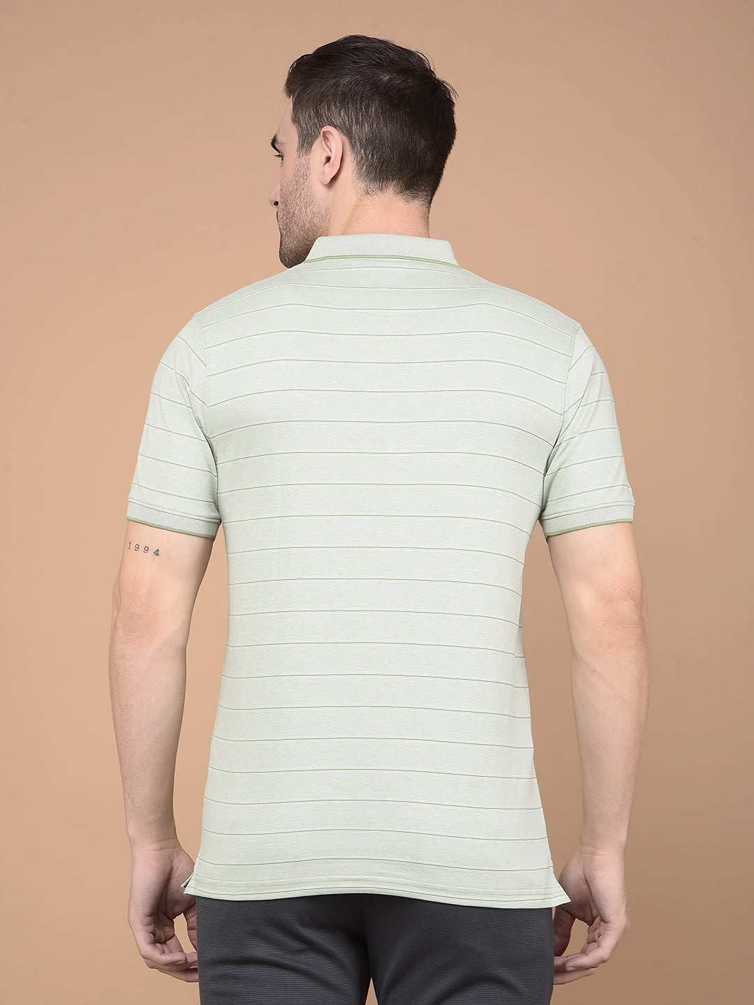 Green Horizontal Striped Polo Neck T-Shirt-Men T-Shirts-Crimsoune Club