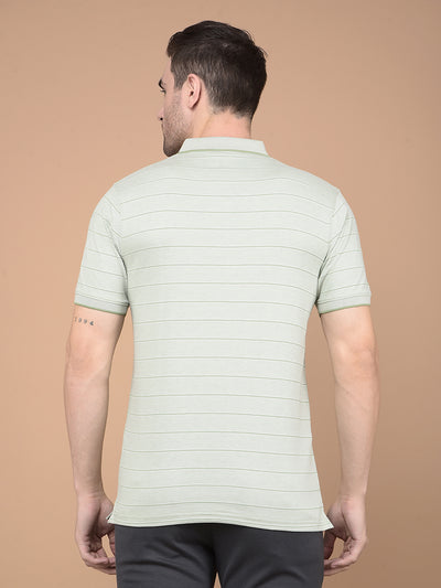 Green Horizontal Striped Polo Neck T-Shirt-Men T-Shirts-Crimsoune Club