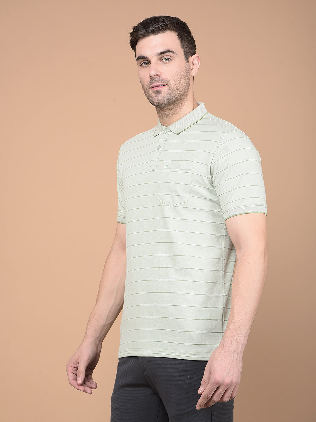 Green Horizontal Striped Polo Neck T-Shirt-Men T-Shirts-Crimsoune Club
