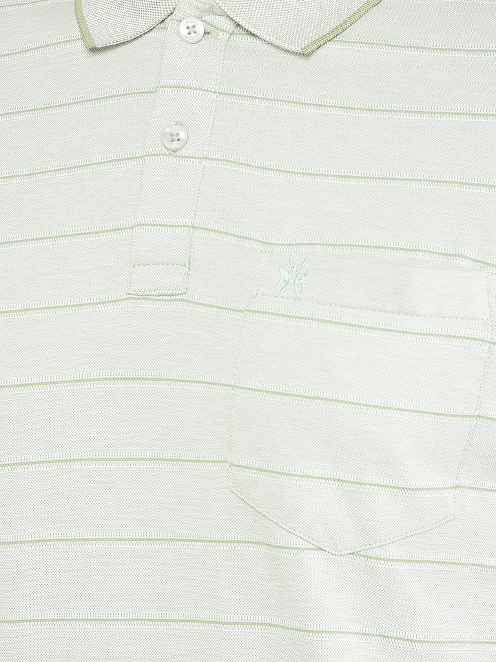 Green Horizontal Striped Polo Neck T-Shirt-Men T-Shirts-Crimsoune Club