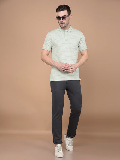 Green Horizontal Striped Polo Neck T-Shirt-Men T-Shirts-Crimsoune Club