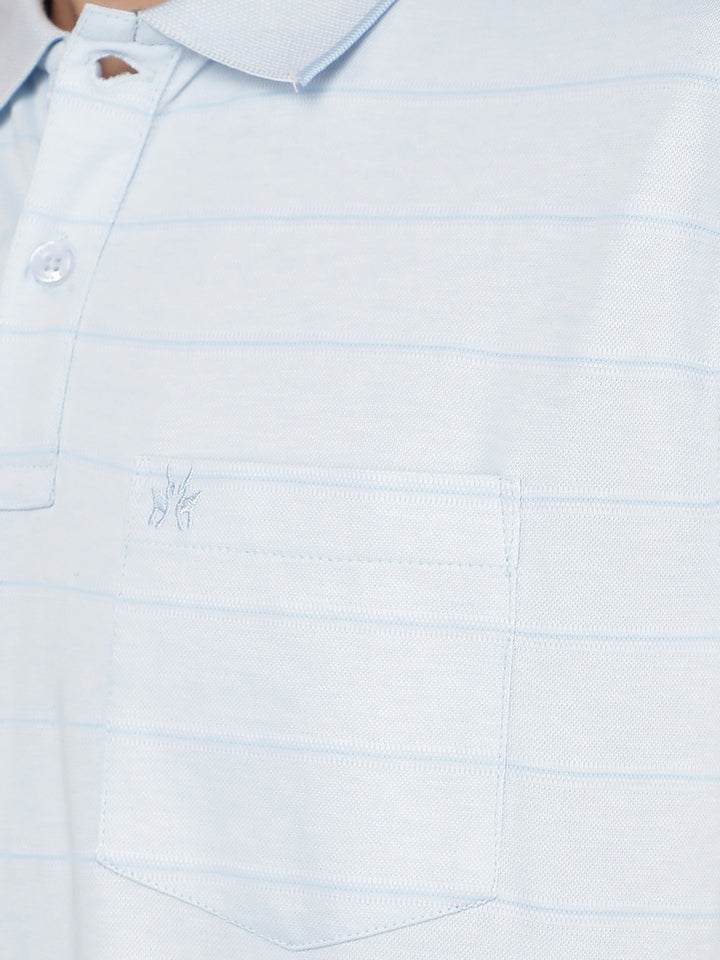 Blue Horizontal Stripes Polo Neck T-Shirt-Men T-Shirts-Crimsoune Club