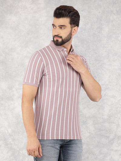 Purple Vertical Striped Polo Neck T-Shirt-Men T-Shirts-Crimsoune Club