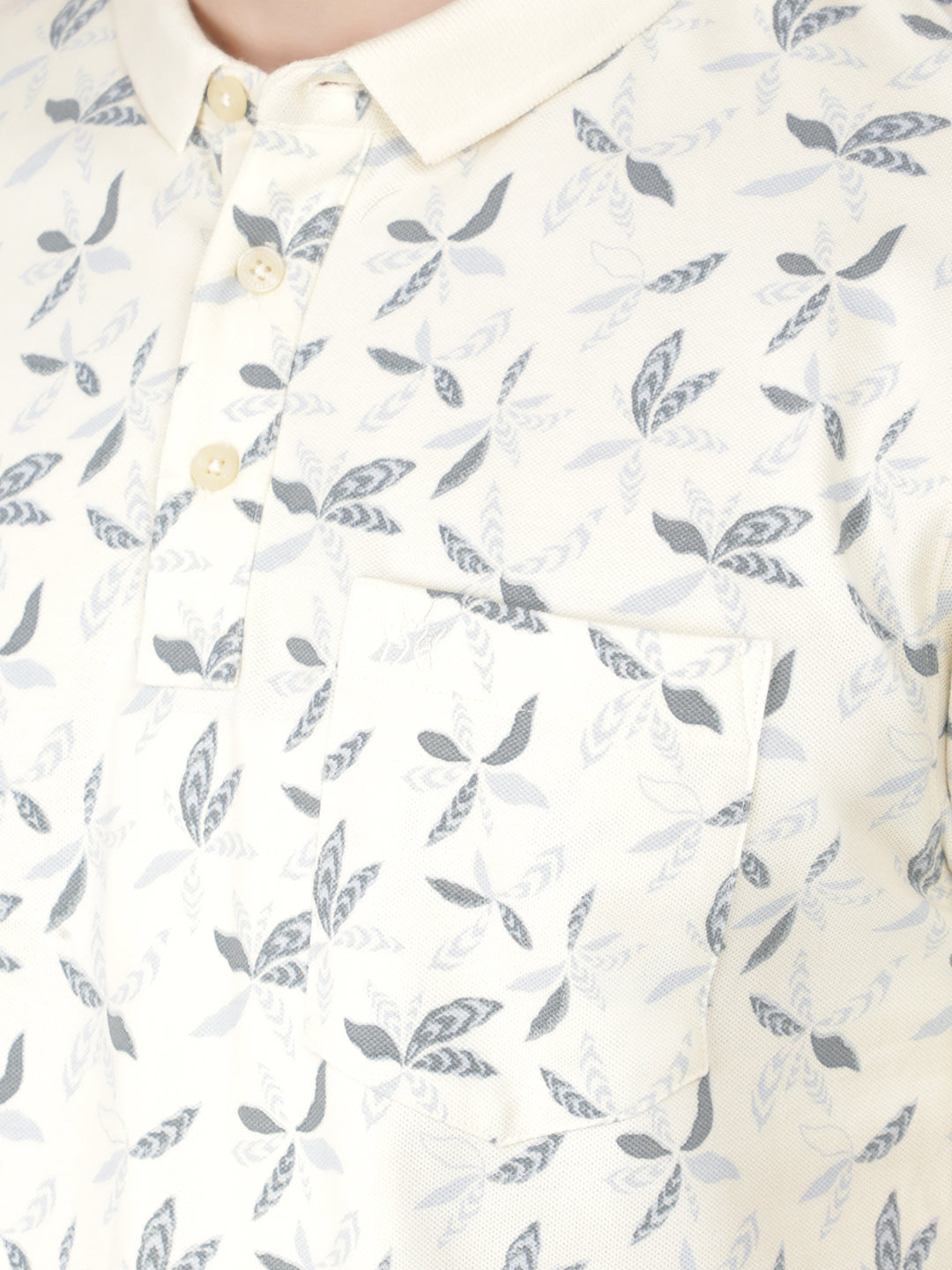 Cream Floral Print Polo T-Shirt-Men T-Shirts-Crimsoune Club
