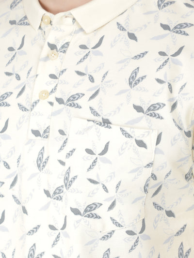 Cream Floral Print Polo T-Shirt-Men T-Shirts-Crimsoune Club