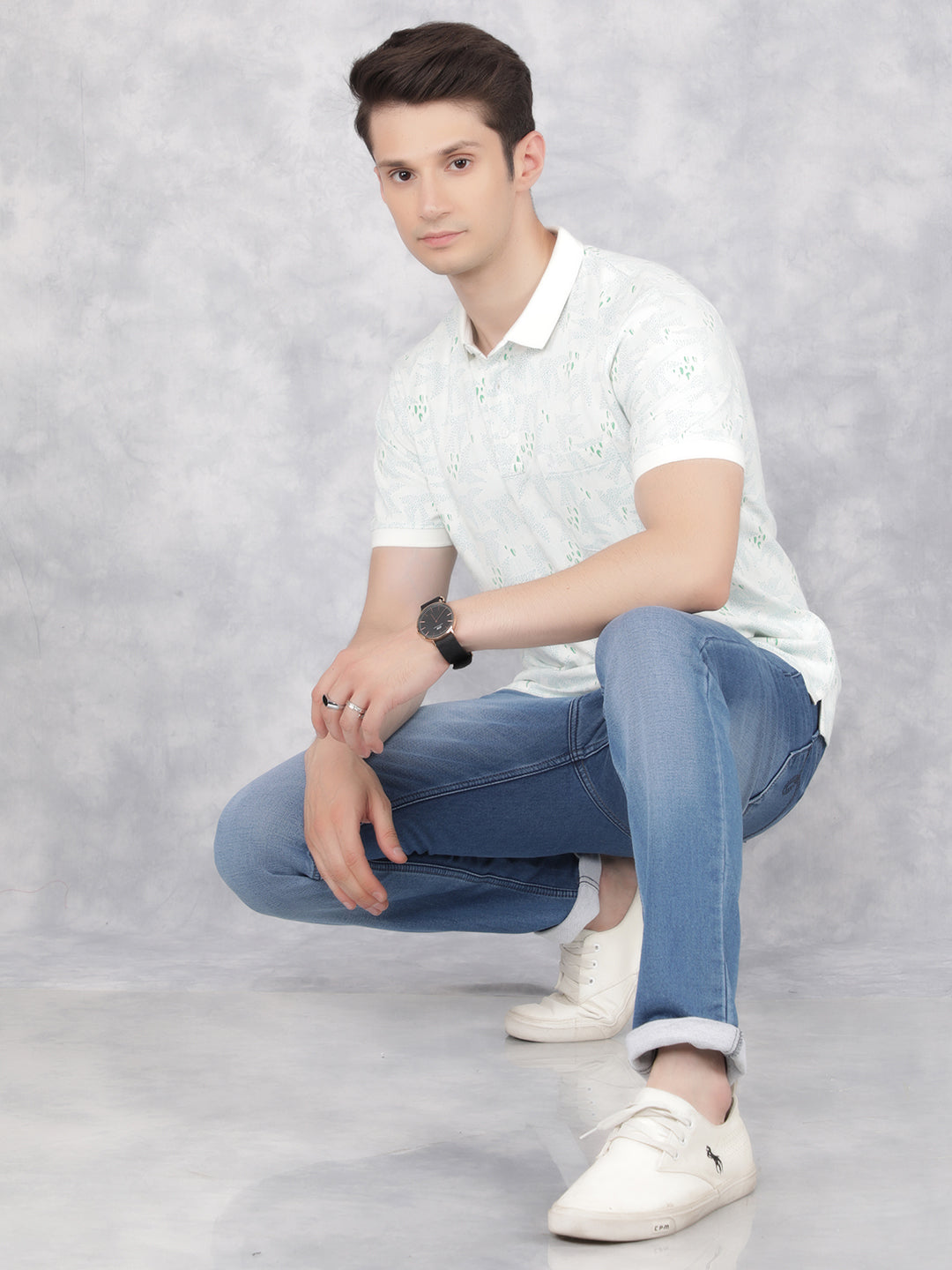 Green Printed Polo T-Shirt-Men T-Shirts-Crimsoune Club