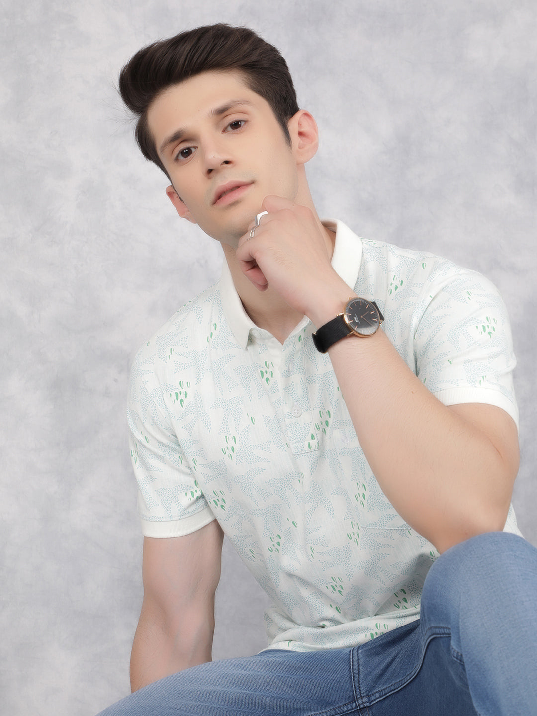 Green Printed Polo T-Shirt-Men T-Shirts-Crimsoune Club