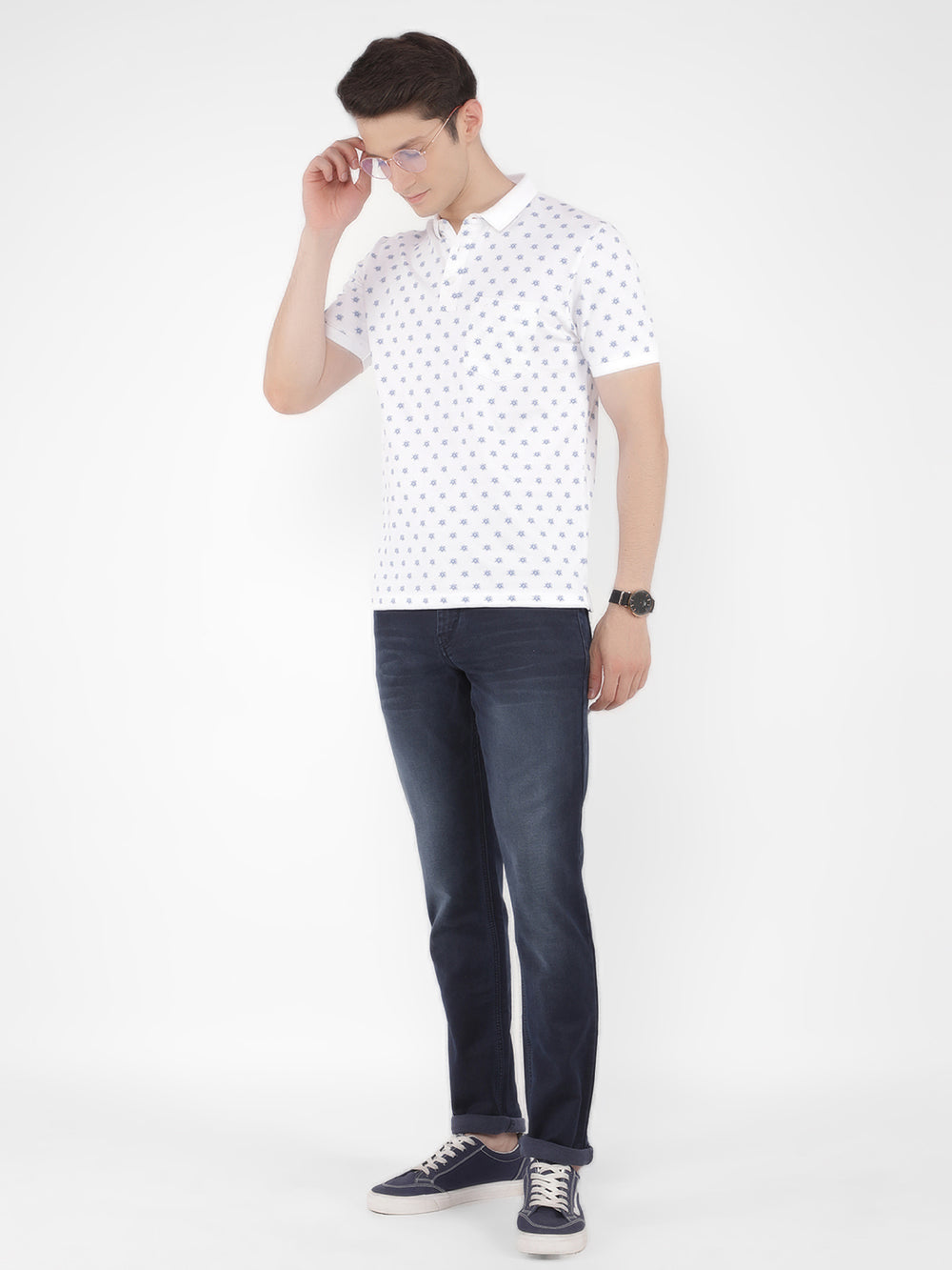 White Floral Print Polo T-Shirt-Men T-Shirts-Crimsoune Club