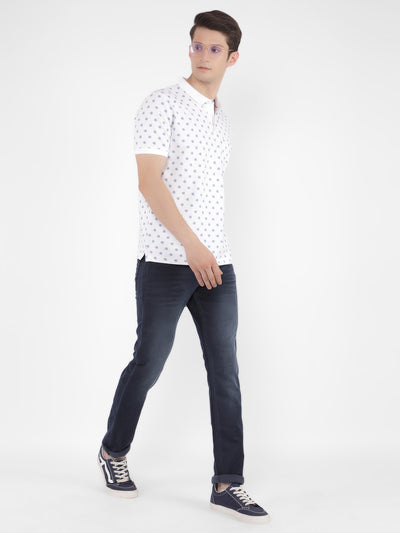White Floral Print Polo T-Shirt-Men T-Shirts-Crimsoune Club