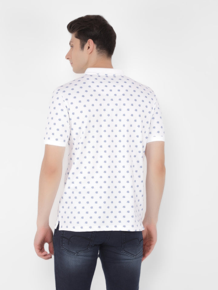 White Floral Print Polo T-Shirt-Men T-Shirts-Crimsoune Club
