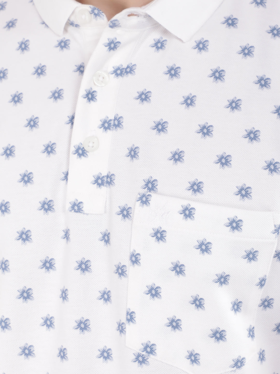 White Floral Print Polo T-Shirt-Men T-Shirts-Crimsoune Club
