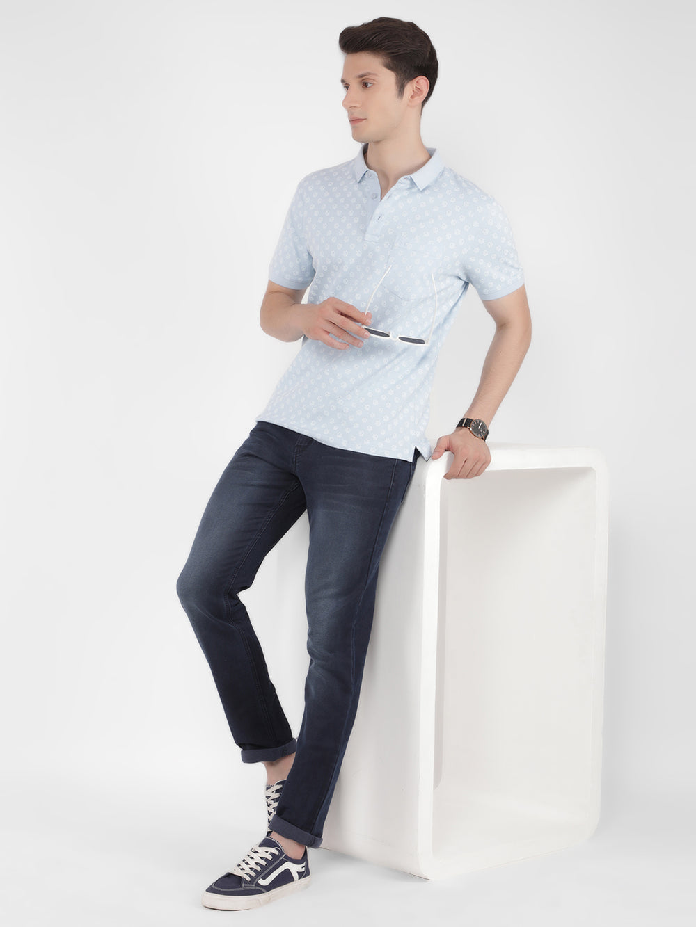 Blue Printed Polo T-Shirt-Men T-Shirts-Crimsoune Club