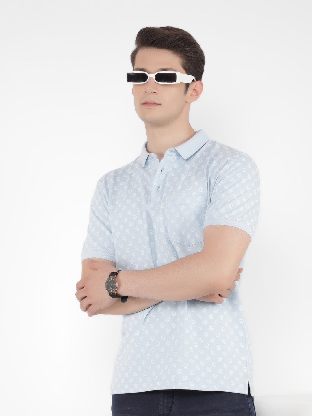 Blue Printed Polo T-Shirt-Men T-Shirts-Crimsoune Club