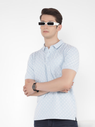 Blue Printed Polo T-Shirt-Men T-Shirts-Crimsoune Club