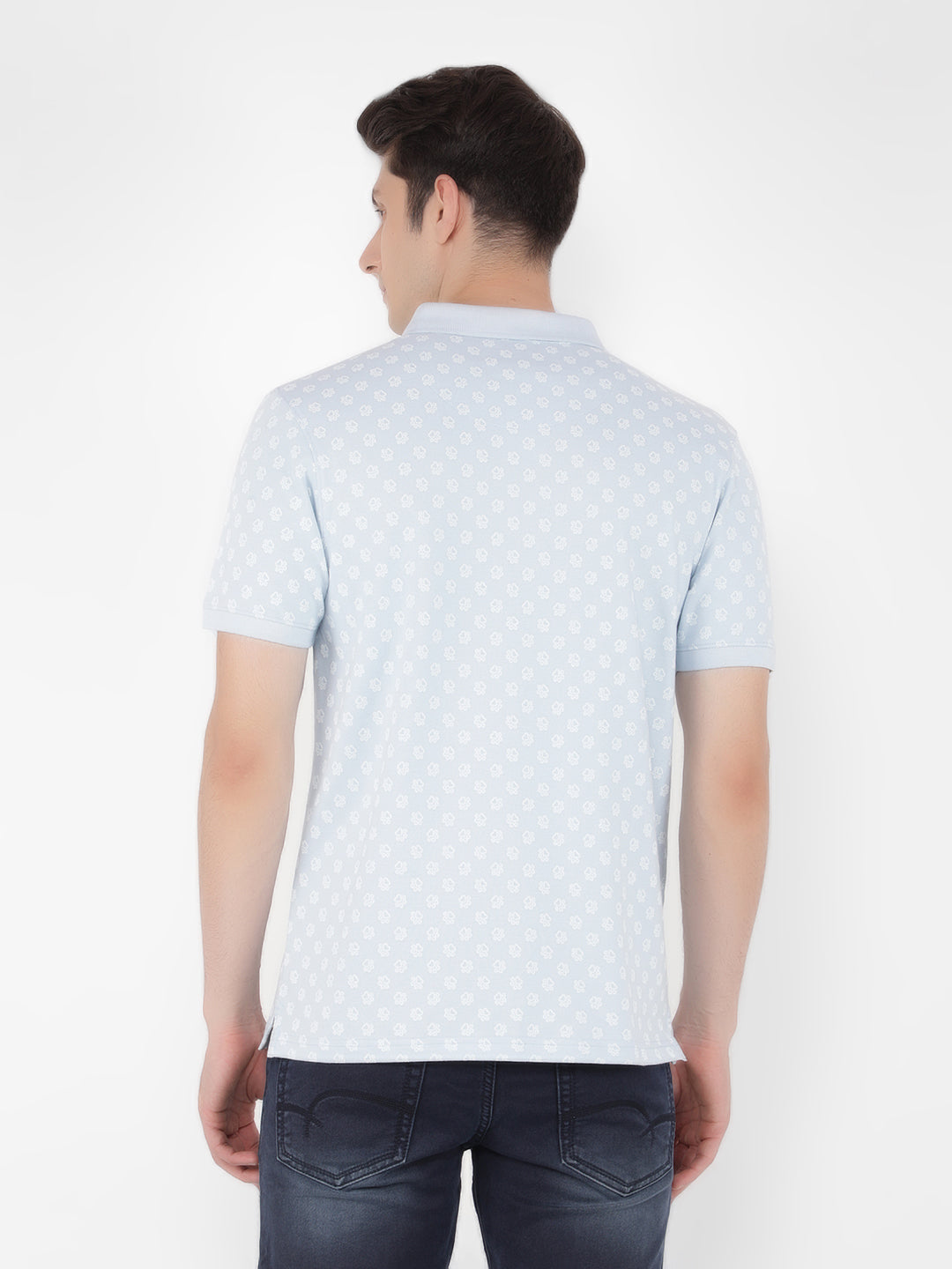Blue Printed Polo T-Shirt-Men T-Shirts-Crimsoune Club