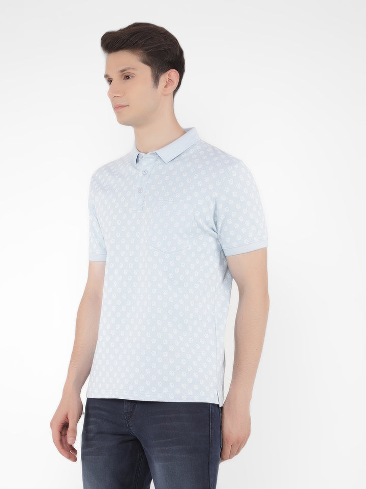Blue Printed Polo T-Shirt-Men T-Shirts-Crimsoune Club
