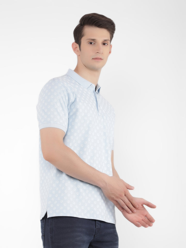 Blue Printed Polo T-Shirt-Men T-Shirts-Crimsoune Club