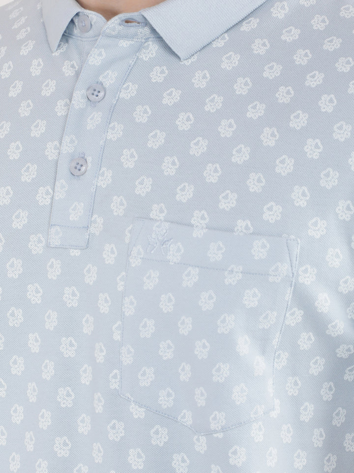 Blue Printed Polo T-Shirt-Men T-Shirts-Crimsoune Club