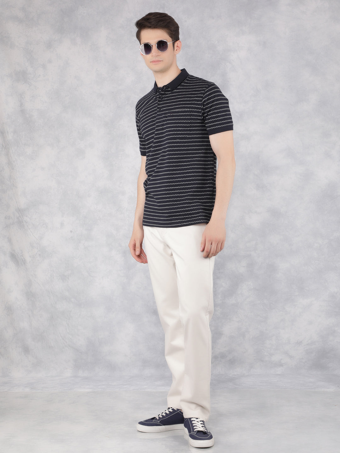 Navy Blue Horizontal Striped Polo T-Shirt-Men T-Shirts-Crimsoune Club