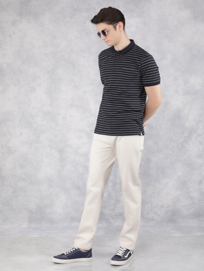 Navy Blue Horizontal Striped Polo T-Shirt-Men T-Shirts-Crimsoune Club