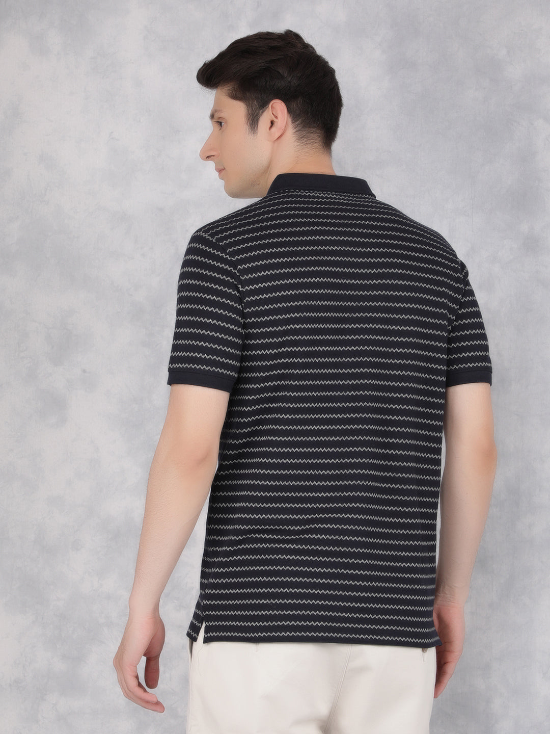 Navy Blue Horizontal Striped Polo T-Shirt-Men T-Shirts-Crimsoune Club