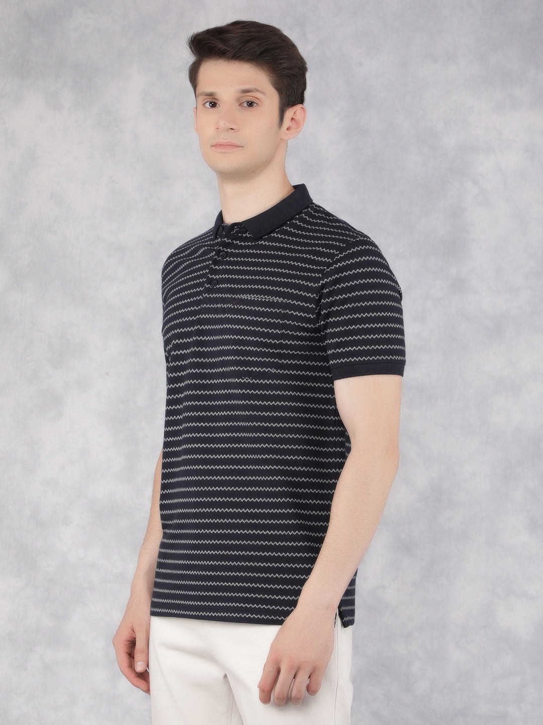Navy Blue Horizontal Striped Polo T-Shirt-Men T-Shirts-Crimsoune Club
