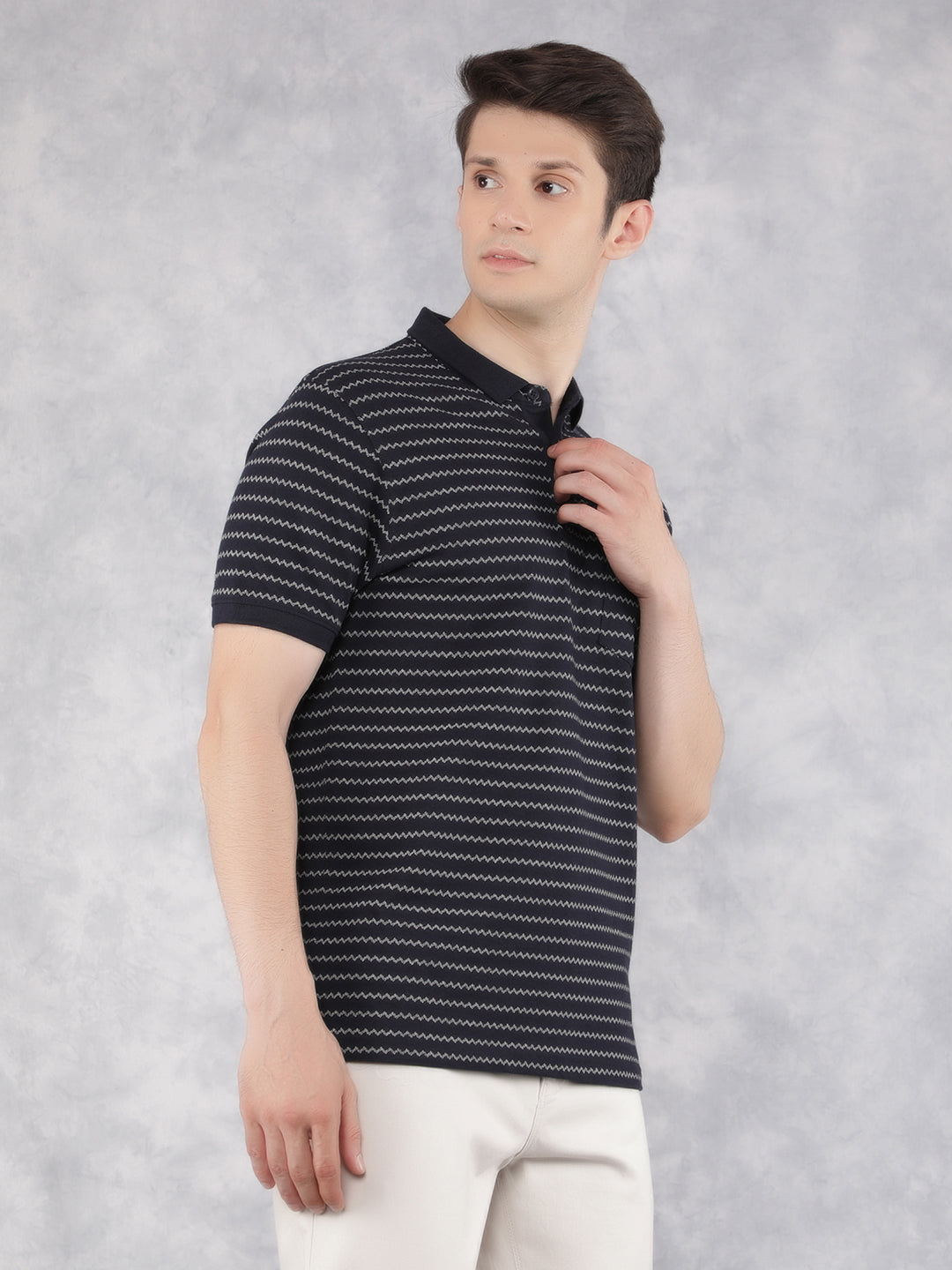 Navy Blue Horizontal Striped Polo T-Shirt-Men T-Shirts-Crimsoune Club