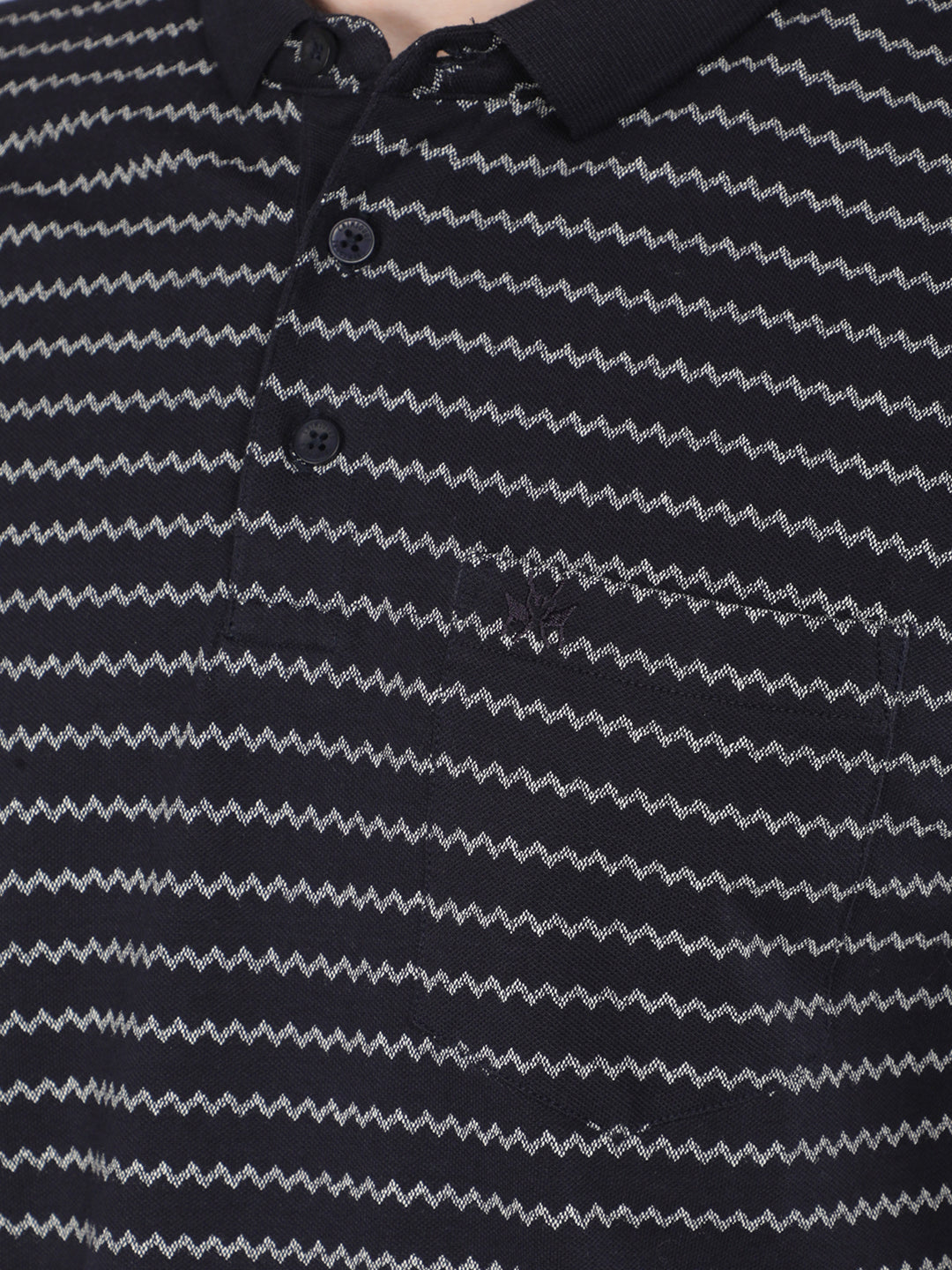 Navy Blue Horizontal Striped Polo T-Shirt-Men T-Shirts-Crimsoune Club