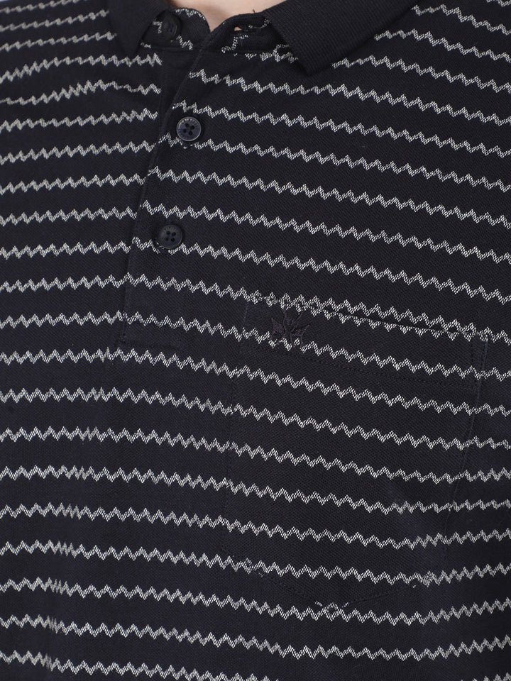 Navy Blue Horizontal Striped Polo T-Shirt-Men T-Shirts-Crimsoune Club