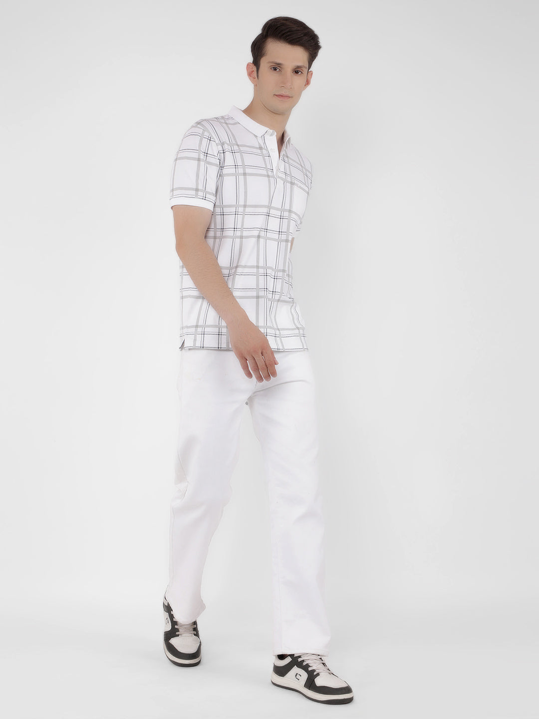 White Checked Check Polo T-Shirt-Men T-Shirts-Crimsoune Club