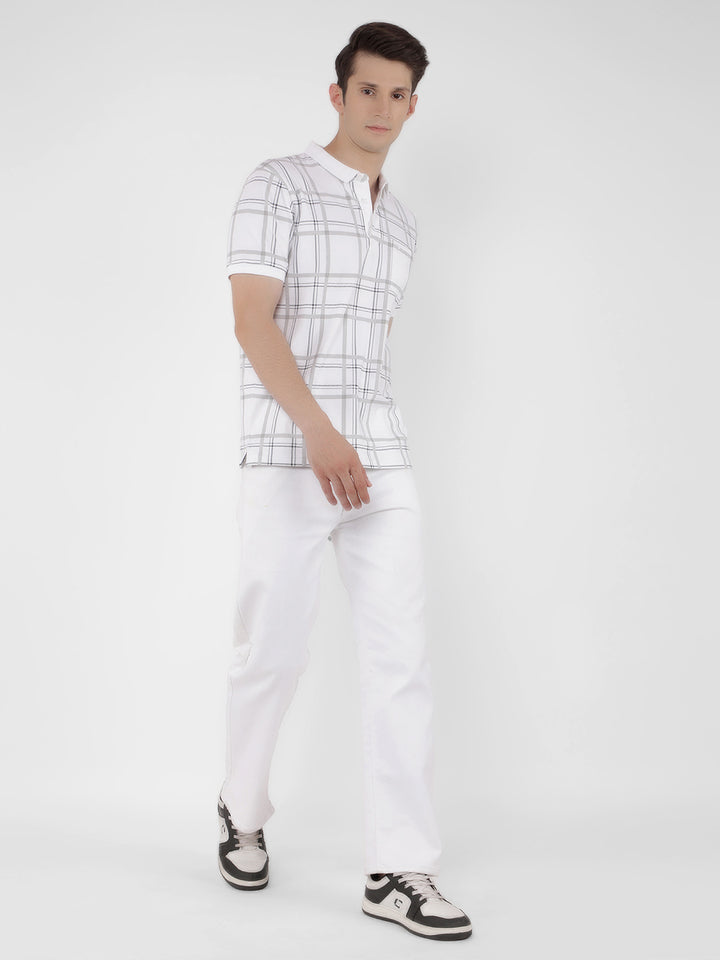 White Checked Check Polo T-Shirt-Men T-Shirts-Crimsoune Club