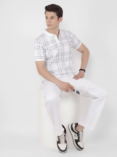 White Checked Check Polo T-Shirt-Men T-Shirts-Crimsoune Club