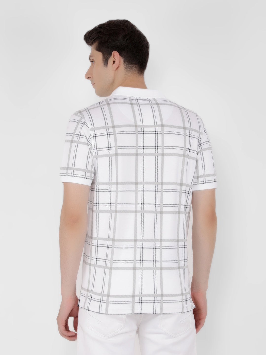 White Checked Check Polo T-Shirt-Men T-Shirts-Crimsoune Club
