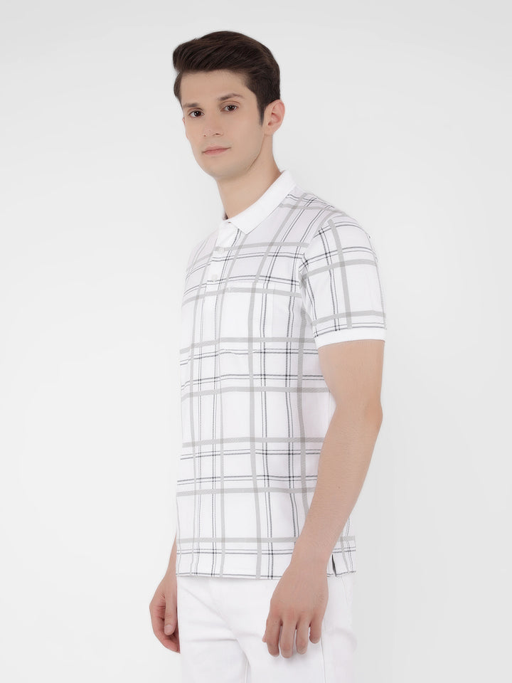 White Checked Check Polo T-Shirt-Men T-Shirts-Crimsoune Club