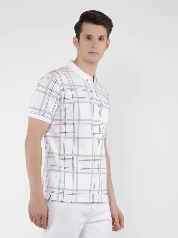 White Checked Check Polo T-Shirt-Men T-Shirts-Crimsoune Club