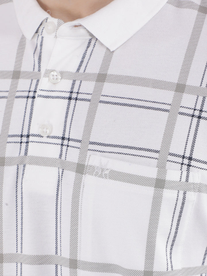 White Checked Check Polo T-Shirt-Men T-Shirts-Crimsoune Club