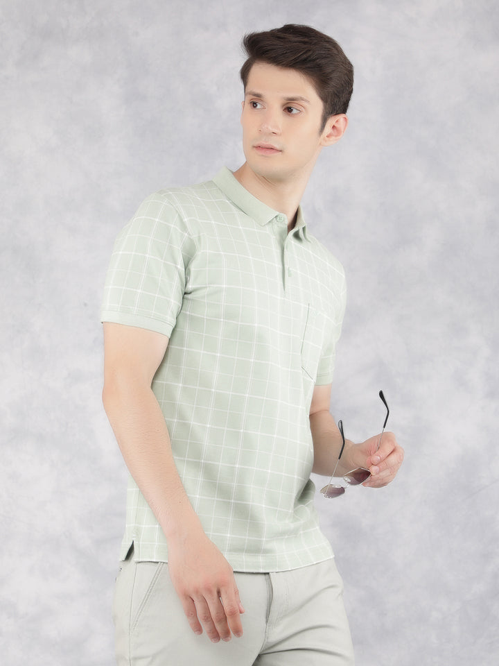 Green Checked Polo T-Shirt-Men T-Shirts-Crimsoune Club