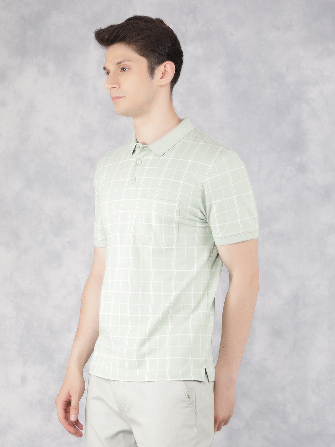Green Checked Polo T-Shirt-Men T-Shirts-Crimsoune Club