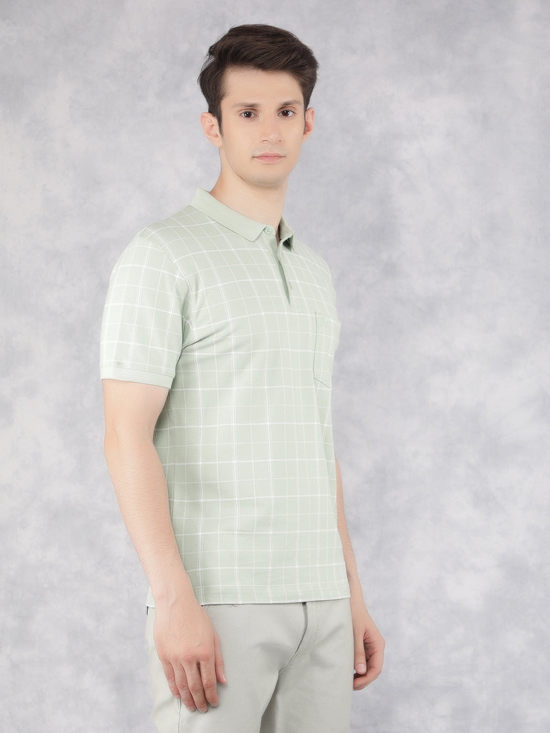 Green Checked Polo T-Shirt-Men T-Shirts-Crimsoune Club