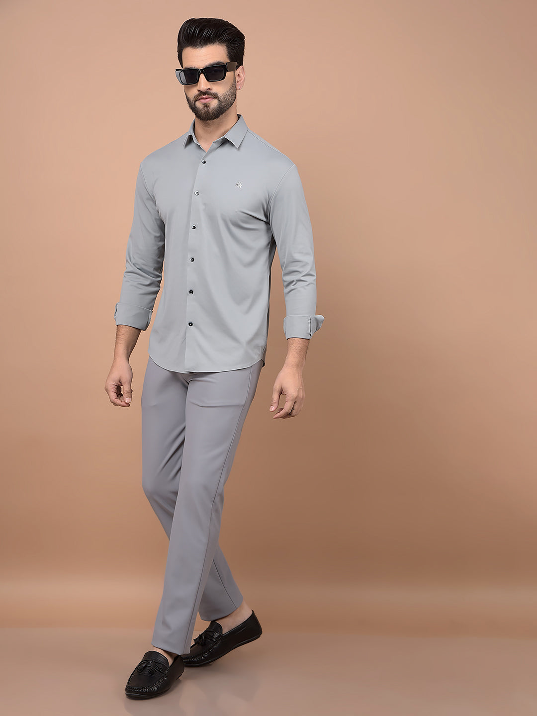 Grey Knitted Shirt-Men Shirts-Crimsoune Club