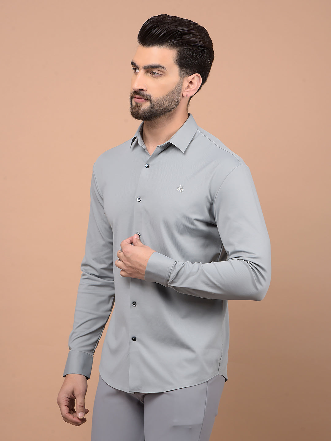 Grey Knitted Shirt-Men Shirts-Crimsoune Club