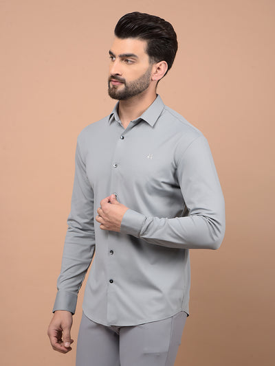 Grey Knitted Shirt-Men Shirts-Crimsoune Club