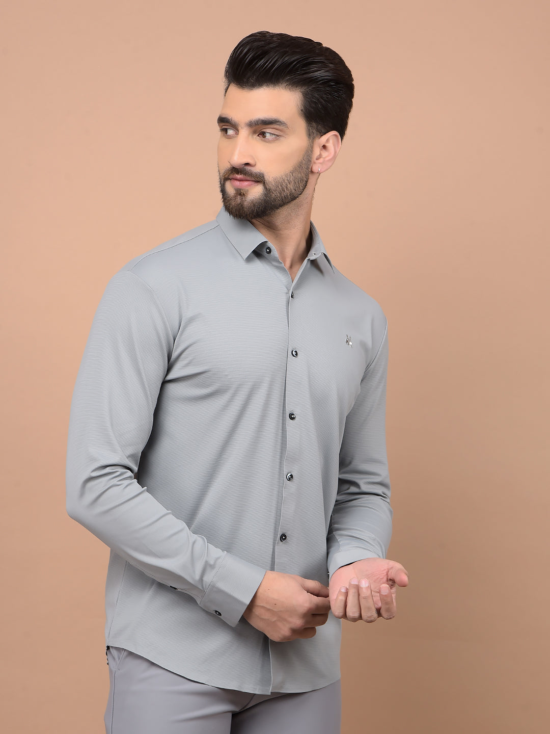 Grey Knitted Shirt-Men Shirts-Crimsoune Club