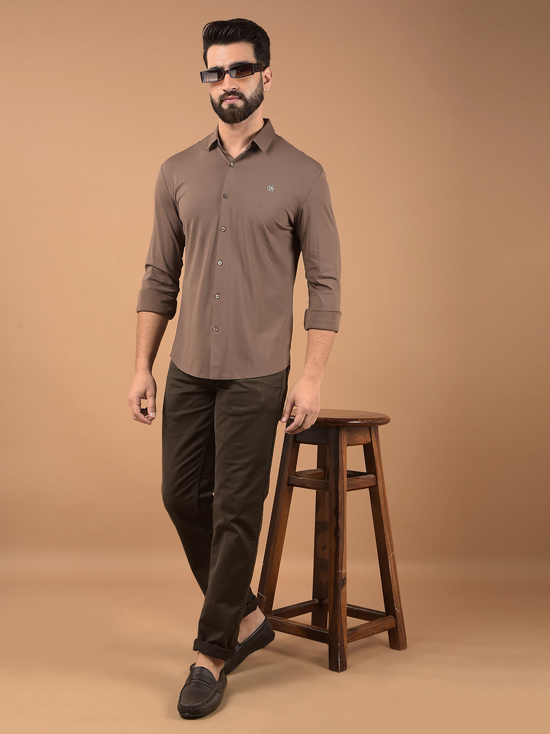 Brown Jacquard Knitted Shirt-Men Shirts-Crimsoune Club